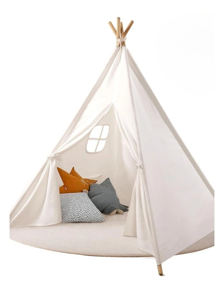 White Kids Teepee Play Tent with Lace, Portable Indoor Outdoor Tent with Mat image 1