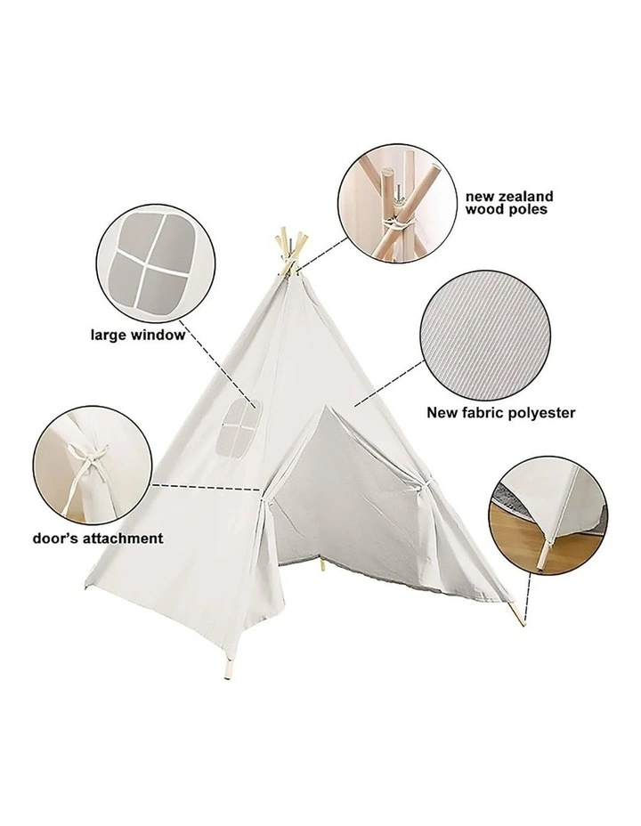 White Kids Teepee Play Tent with Lace, Portable Indoor Outdoor Tent with Mat image 7