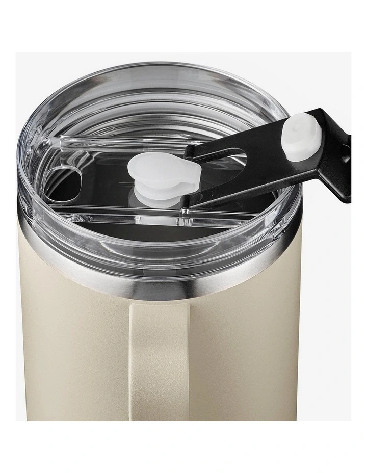 1 L insulated mug with straw in stainless steel, for hiking and camping - Beige image 4