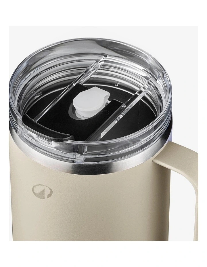 1 L insulated mug with straw in stainless steel, for hiking and camping - Beige image 5