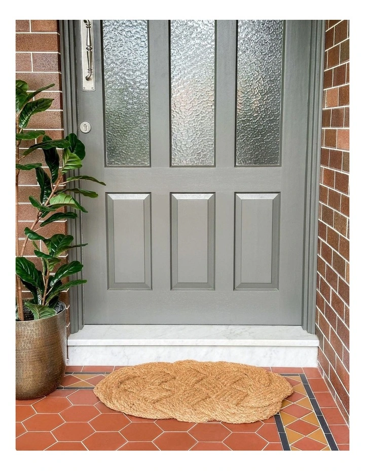 Fab Habitat Periyar Oval Plain knotted Coir Doormat In Natural image 4