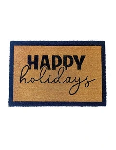 Fab Habitat Happy Holidays PVC Backed Coir Doormat In Natural