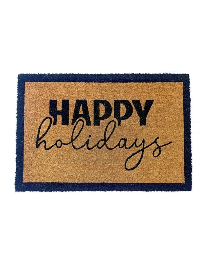 Fab Habitat Happy Holidays PVC Backed Coir Doormat In Natural image 1