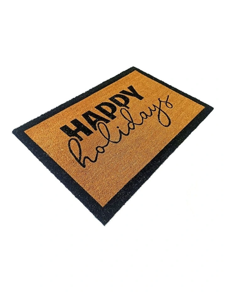 Fab Habitat Happy Holidays PVC Backed Coir Doormat In Natural image 2