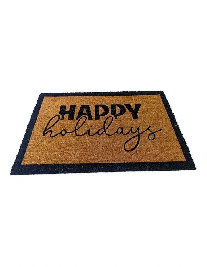 Fab Habitat Happy Holidays PVC Backed Coir Doormat In Natural image 3