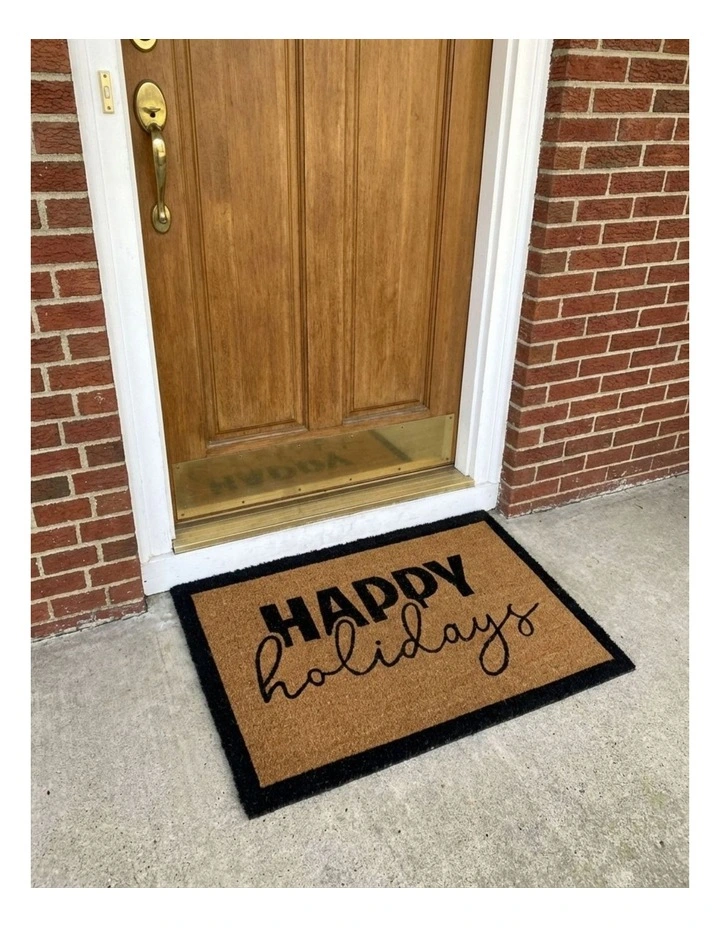 Fab Habitat Happy Holidays PVC Backed Coir Doormat In Natural image 4