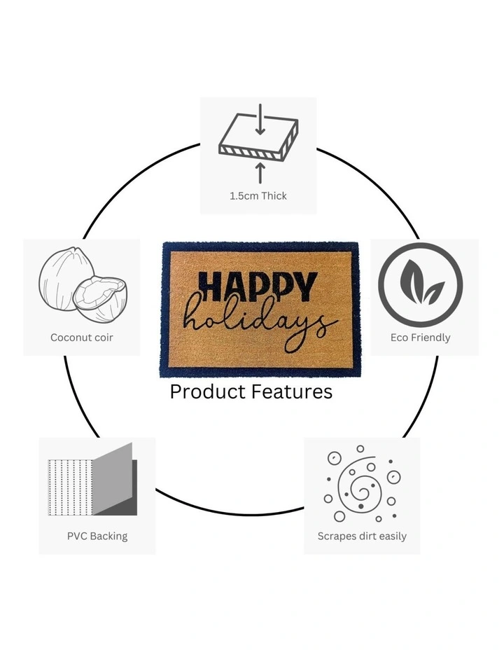Fab Habitat Happy Holidays PVC Backed Coir Doormat In Natural image 5
