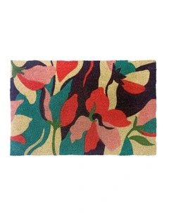 Fab Habitat Flowers PVC Backed Coir Doormat In Blue