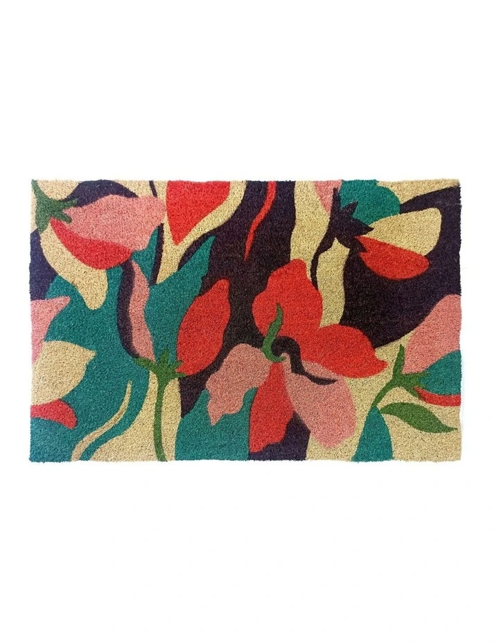 Fab Habitat Flowers PVC Backed Coir Doormat In Blue image 1