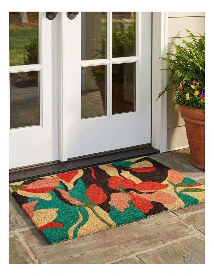 Fab Habitat Flowers PVC Backed Coir Doormat In Blue image 4