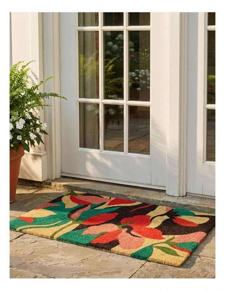 Fab Habitat Flowers PVC Backed Coir Doormat In Blue image 5