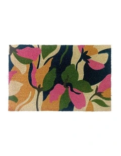 Fab Habitat Flowers PVC Backed Coir Doormat In Green