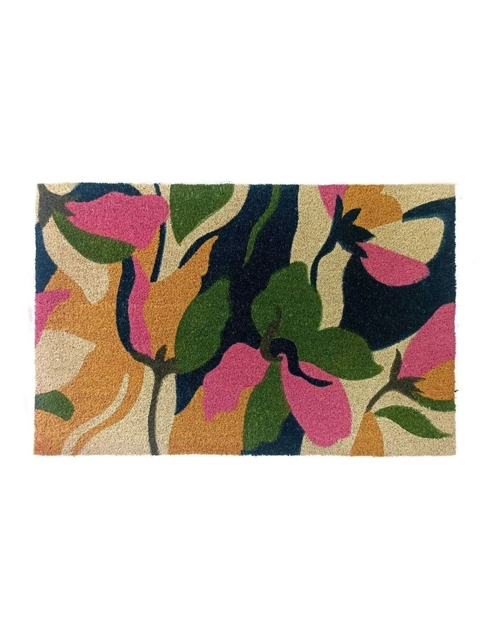 Fab Habitat Flowers PVC Backed Coir Doormat In Green image 1