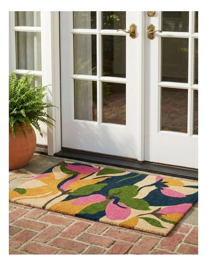 Fab Habitat Flowers PVC Backed Coir Doormat In Green image 5