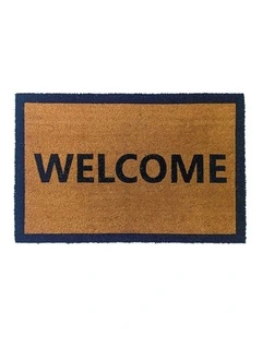 Fab Habitat Welcome Border PVC Backed Coir Doormat In Natural