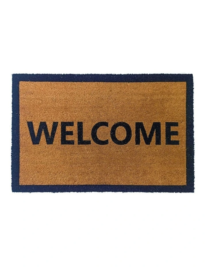 Fab Habitat Welcome Border PVC Backed Coir Doormat In Natural image 1