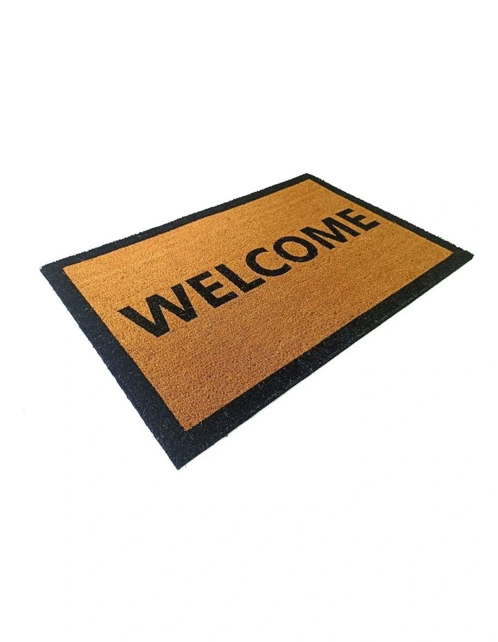 Fab Habitat Welcome Border PVC Backed Coir Doormat In Natural image 2