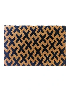 Fab Habitat Cross PVC Backed Coir Doormat In Black and Natural