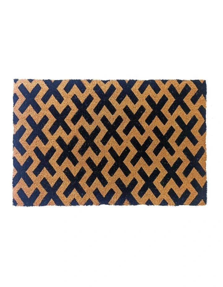 Fab Habitat Cross PVC Backed Coir Doormat In Black and Natural image 1
