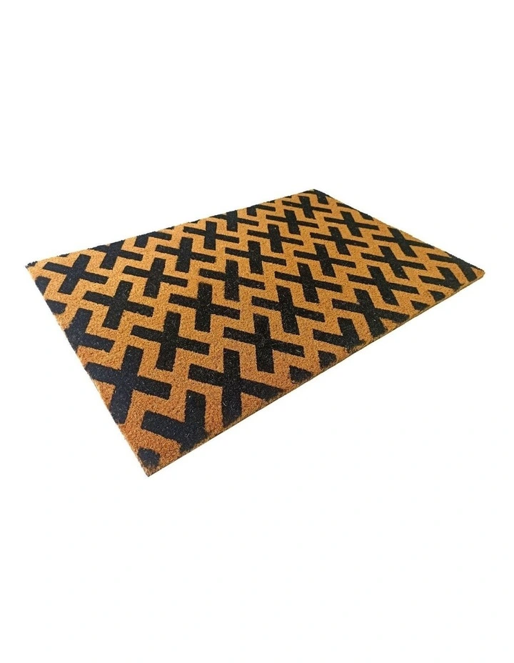 Fab Habitat Cross PVC Backed Coir Doormat In Black and Natural image 2