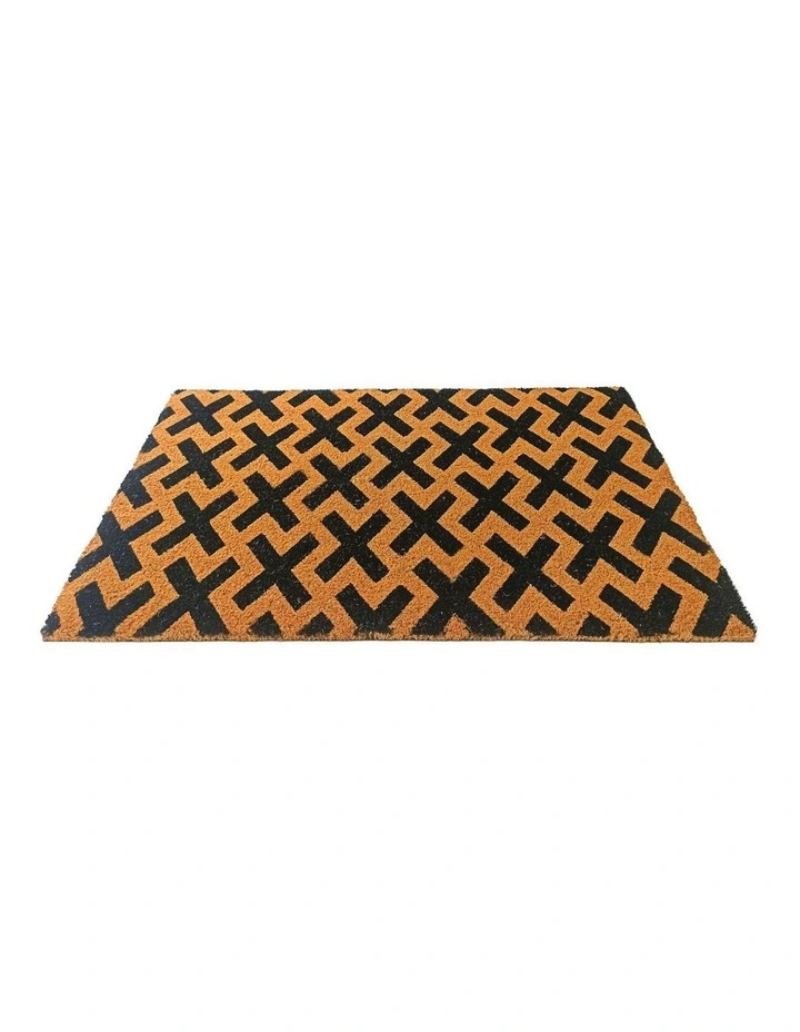 Fab Habitat Cross PVC Backed Coir Doormat In Black and Natural image 3