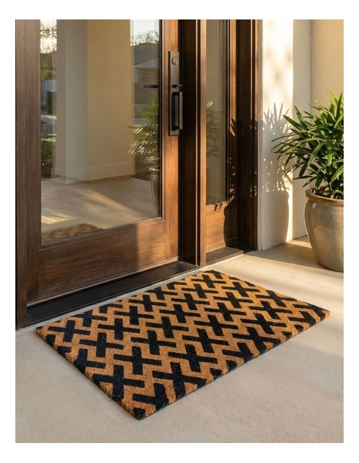 Fab Habitat Cross PVC Backed Coir Doormat In Black and Natural image 4