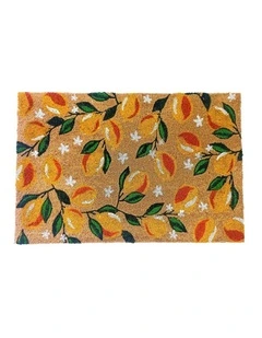 Fab Habitat Lemon Branches PVC Backed Coir Doormat In Natural