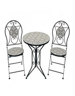 Willow & Silk Black Mosaic Bistro Table x 2 Chairs Set