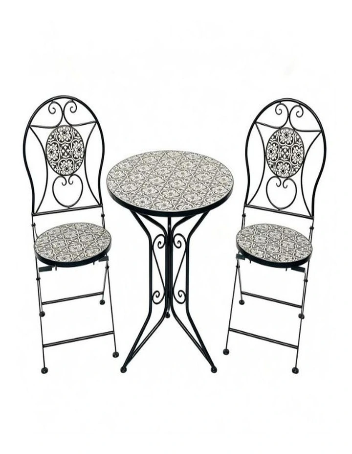 Willow & Silk Black Mosaic Bistro Table x 2 Chairs Set image 1