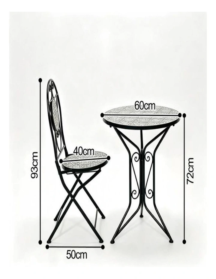 Willow & Silk Black Mosaic Bistro Table x 2 Chairs Set image 2
