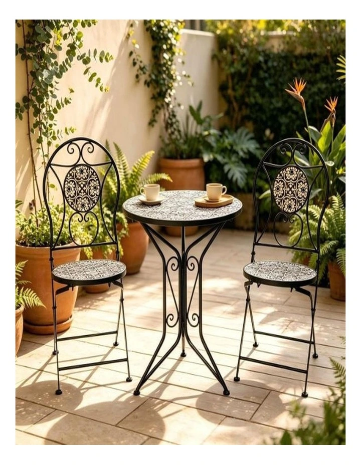 Willow & Silk Black Mosaic Bistro Table x 2 Chairs Set image 3