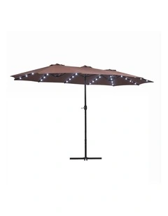Instahut Outdoor Umbrella 4.57m Solar 48 LED Double-Sided Patio Parasol Brown