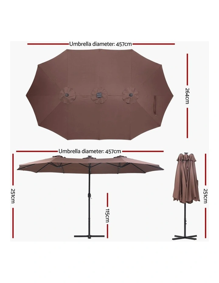 Instahut Outdoor Umbrella 4.57m Solar 48 LED Double-Sided Patio Parasol Brown image 2