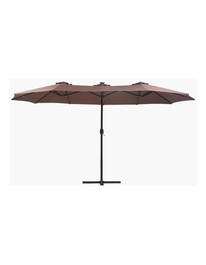 Instahut Outdoor Umbrella 4.57m Solar 48 LED Double-Sided Patio Parasol Brown image 3