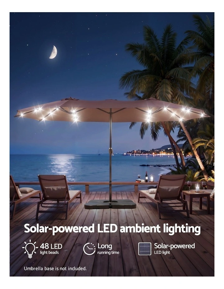 Instahut Outdoor Umbrella 4.57m Solar 48 LED Double-Sided Patio Parasol Brown image 4
