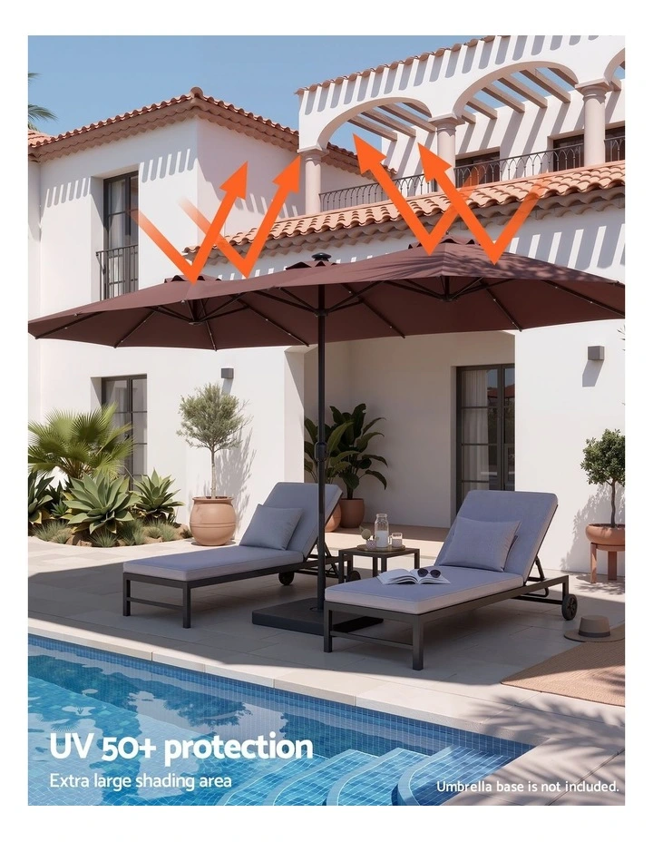 Instahut Outdoor Umbrella 4.57m Solar 48 LED Double-Sided Patio Parasol Brown image 5