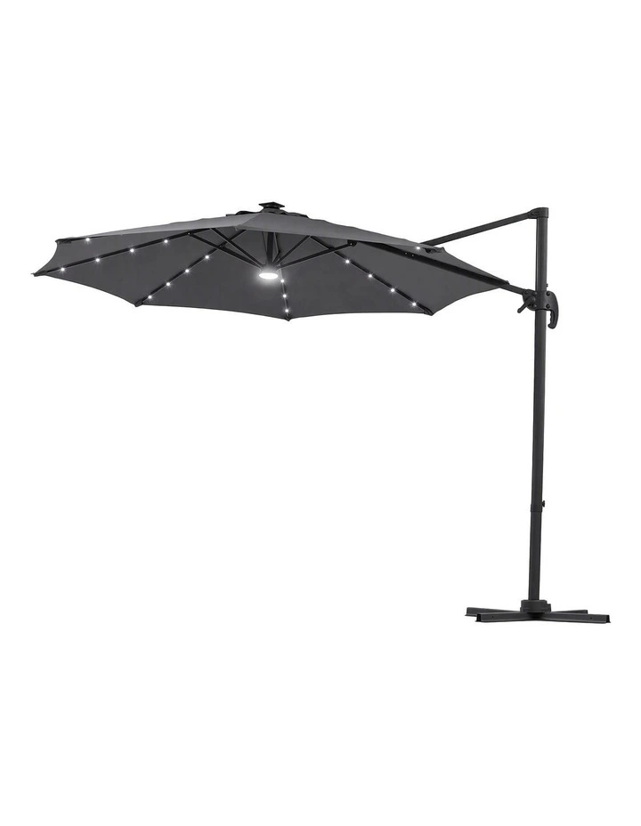 Instahut Outdoor Umbrella 3m Solar LED Offset Cantilever Patio Parasol Charcoal image 1
