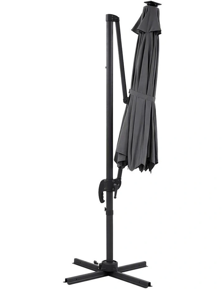 Instahut Outdoor Umbrella 3m Solar LED Offset Cantilever Patio Parasol Charcoal image 3