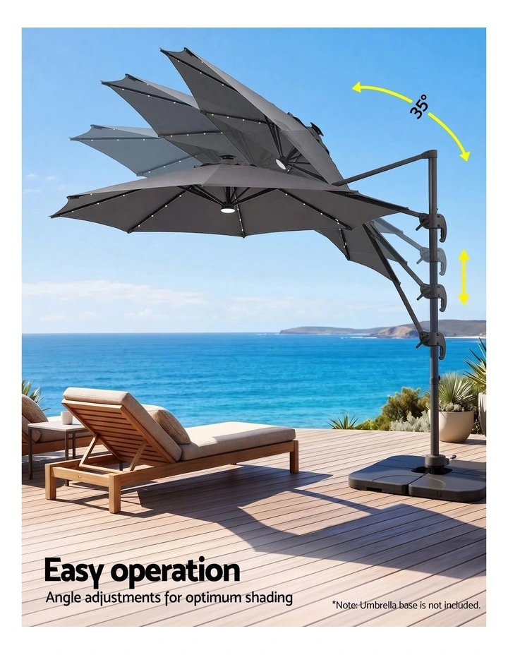 Instahut Outdoor Umbrella 3m Solar LED Offset Cantilever Patio Parasol Charcoal image 5