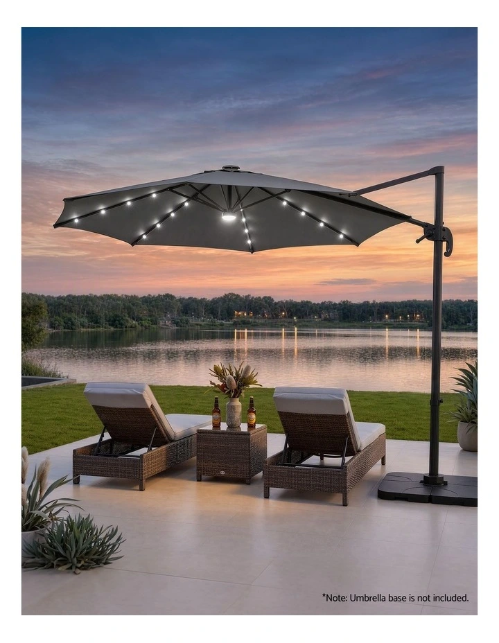 Instahut Outdoor Umbrella 3m Solar LED Offset Cantilever Patio Parasol Charcoal image 6