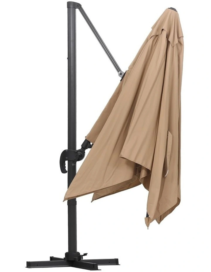 Instahut Outdoor Umbrella 3m Left-right Tilting Cantilever Patio Parasol Beige image 3