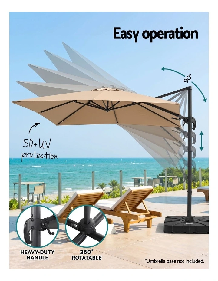 Instahut Outdoor Umbrella 3m Left-right Tilting Cantilever Patio Parasol Beige image 5