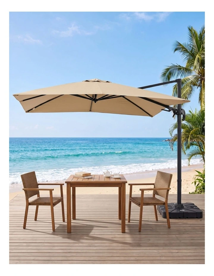Instahut Outdoor Umbrella 3m Left-right Tilting Cantilever Patio Parasol Beige image 6