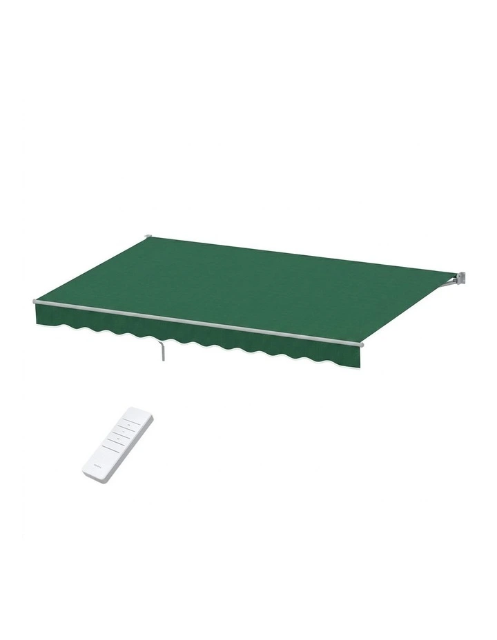 Instahut Retractable Folding Arm Awning Motorised Sunshade 5Mx3M Dark Green image 1