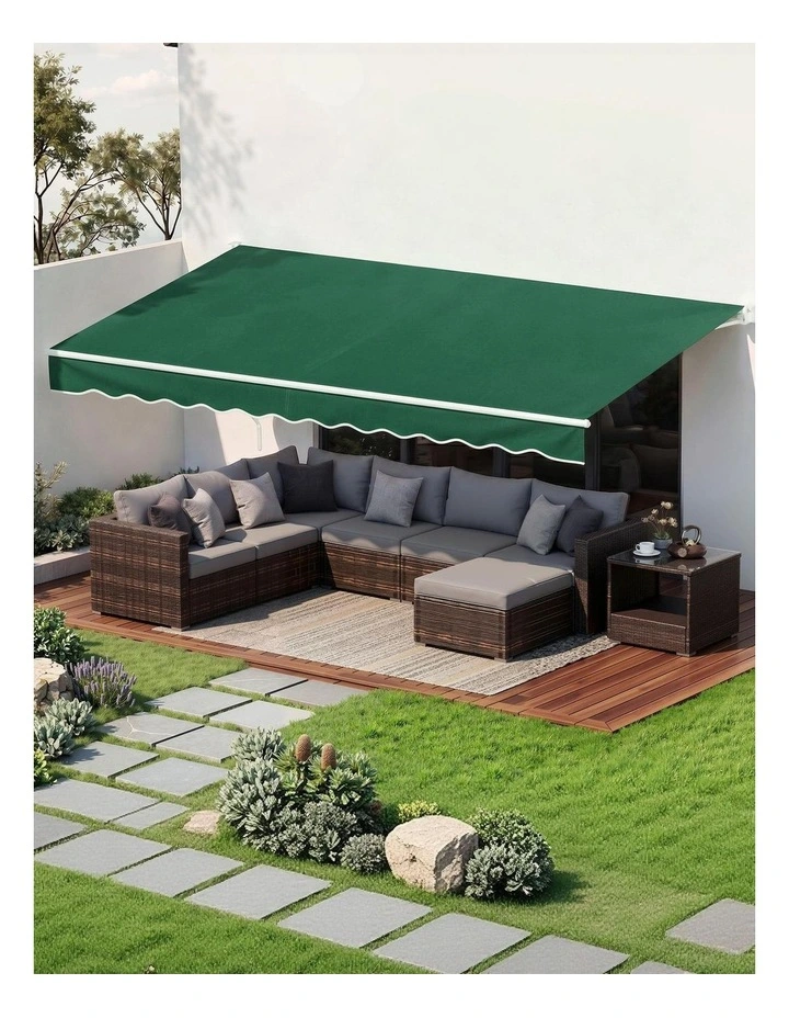 Instahut Retractable Folding Arm Awning Motorised Sunshade 5Mx3M Dark Green image 5