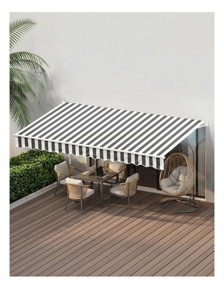 Instahut Retractable Folding Arm Awning Manual Sunshade 4.5Mx3M Grey White image 6
