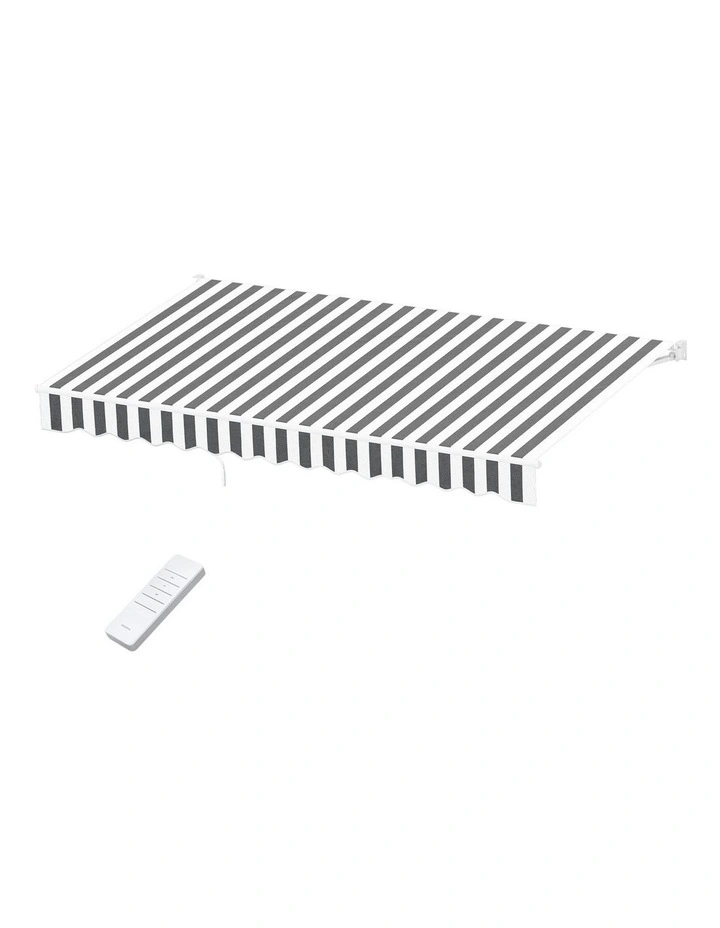 Instahut Retractable Folding Arm Awning Motorised Sunshade 4.5Mx3M Grey White image 1