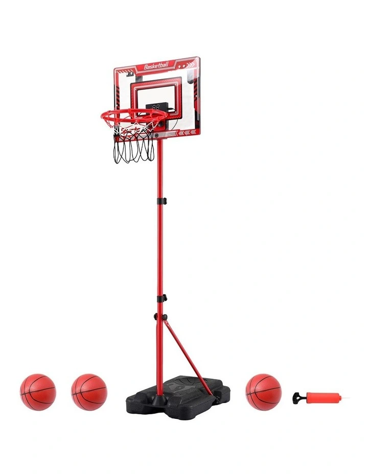 Everfit 2 in 1 Kids Basketball Hoop Adjustable Stand Over Door Scoreboard Red image 1