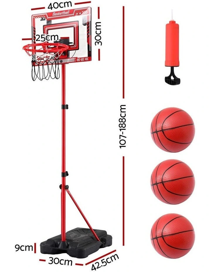 Everfit 2 in 1 Kids Basketball Hoop Adjustable Stand Over Door Scoreboard Red image 2