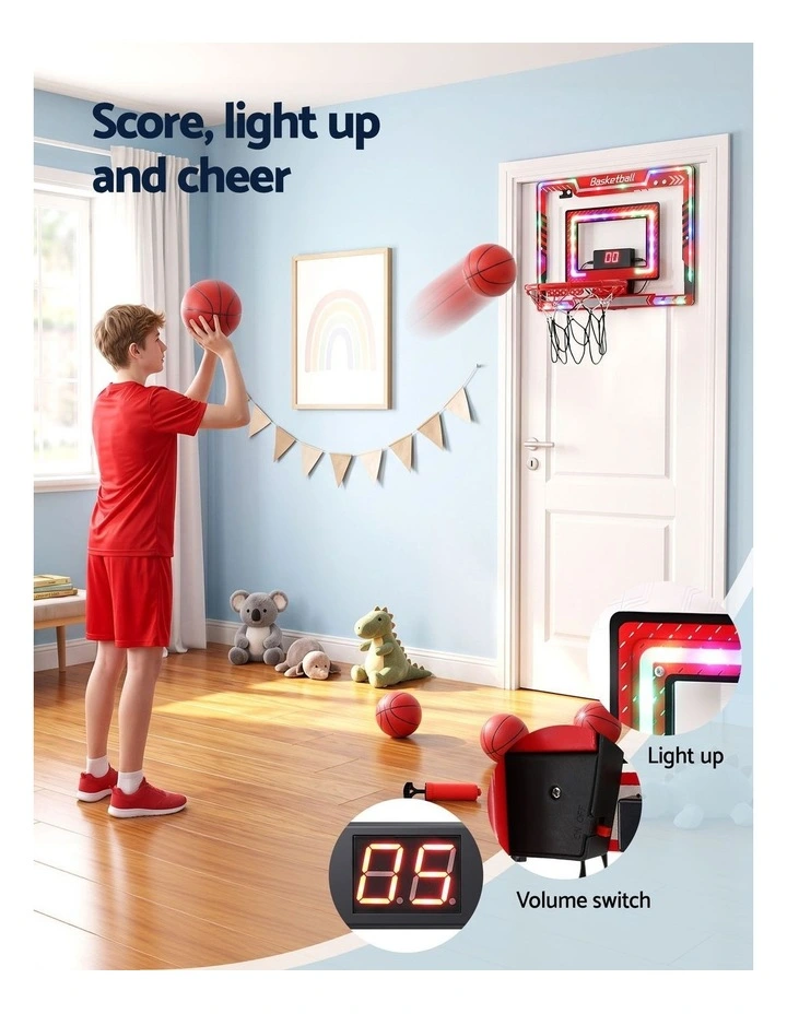 Everfit 2 in 1 Kids Basketball Hoop Adjustable Stand Over Door Scoreboard Red image 4